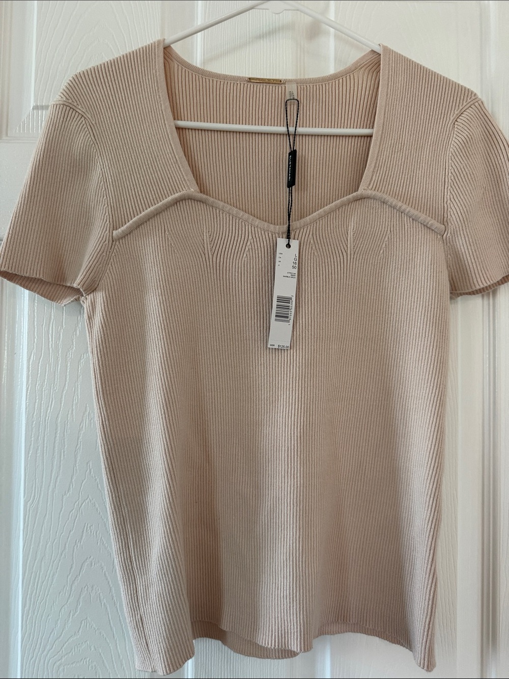 Ribbed Short-Sleeve Knit Top - pale pink